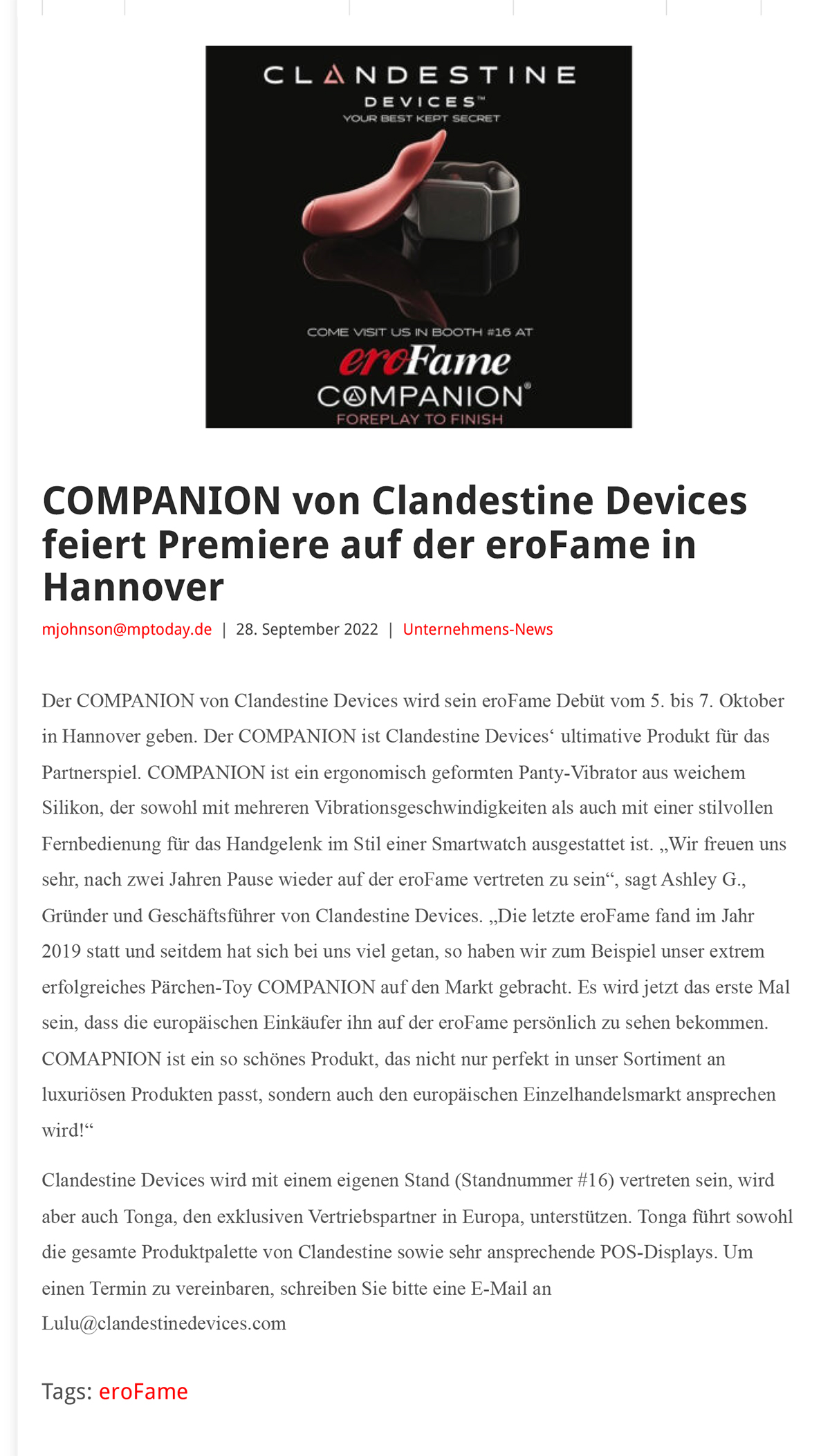 2022-09 eLine Online - Companion von Clandestine Devices